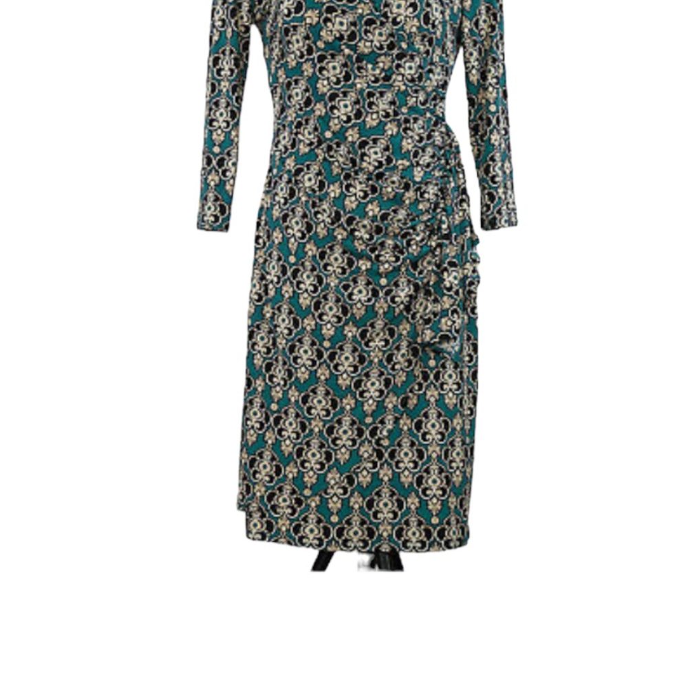 New York & Company Teal Floral Long Sleeve Dress Size: XL - Picture 8 of 11